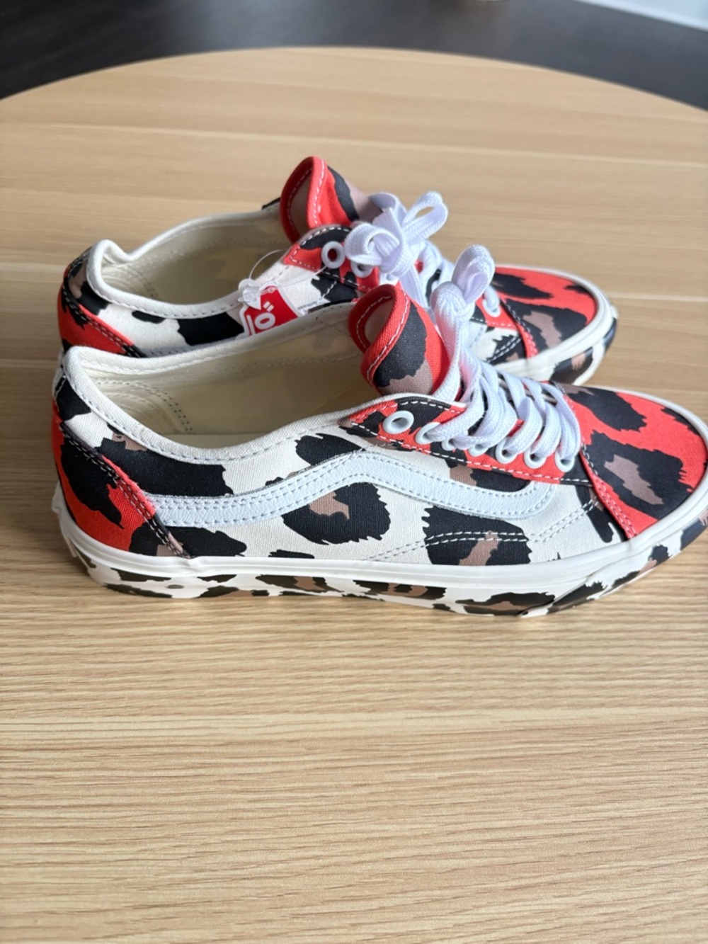Vans Women’s Orange Black White Leopard-Print Old Skool Sneakers
